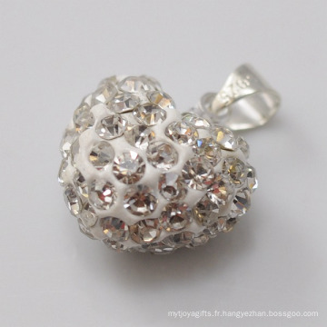 Cadeau de nouvelle année Shamballa Pendant Vente en gros Coeur Forme New Arrival 15MM Pendentif en argile en cristal blanc pour Bijoux DIY